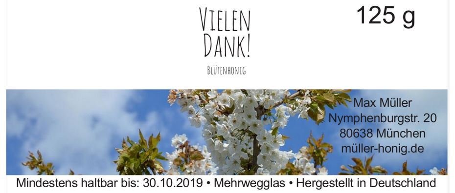 Honig als personalisiertes Gastgeschenk für Hochzeit, Kommunion und Konfirmation (ab 20 Stk.)